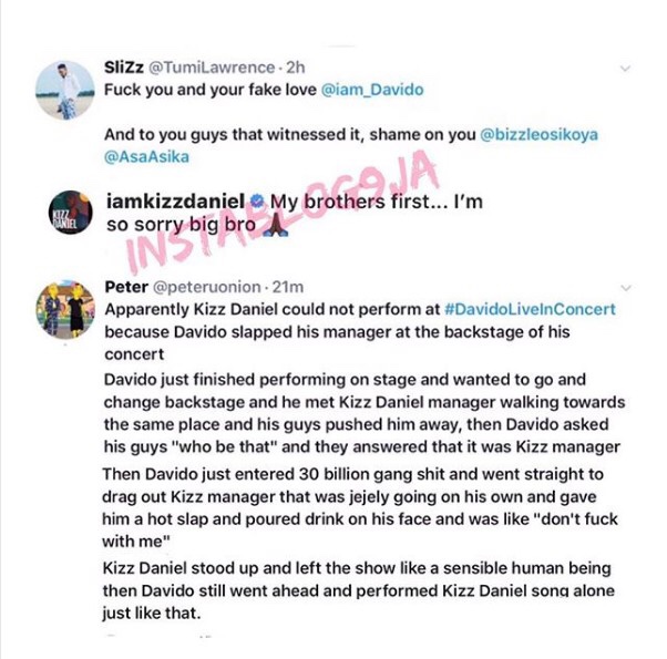 Davido Slaps Kizz Daniel Manager